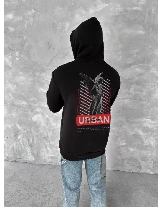 Oversize Üç İplik Kapşonlu SweatShirt - Siyah