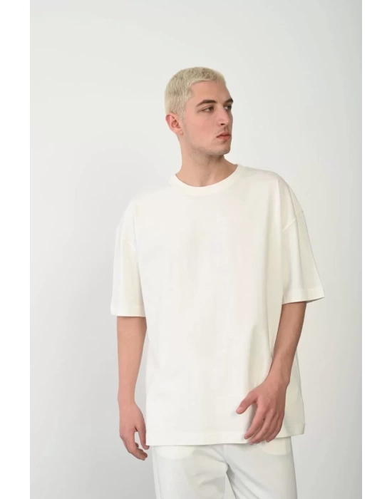 Unisex Basic Bisiklet Yaka Oversize T-Shirt - Beyaz