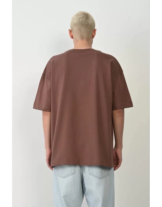 Unisex Basic Bisiklet Yaka Oversize T-Shirt - Mürdüm