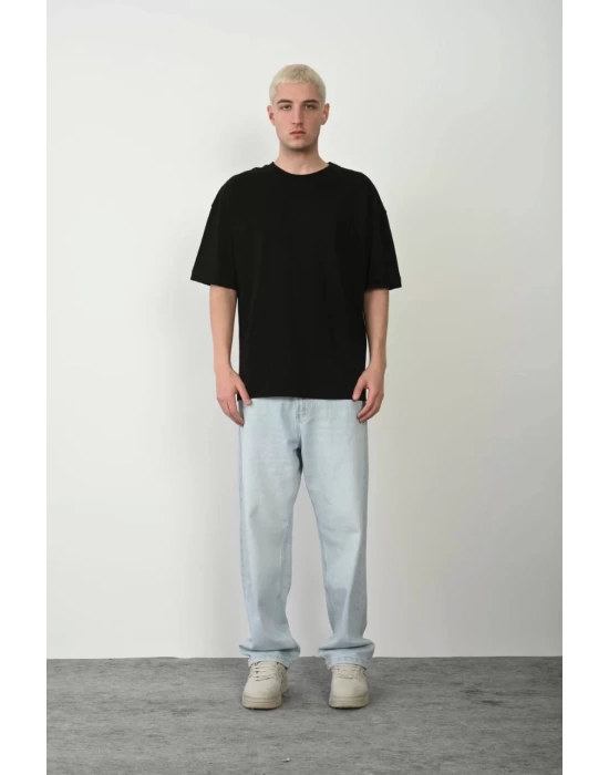 Unisex Basic Bisiklet Yaka Oversize T-Shirt - Siyah