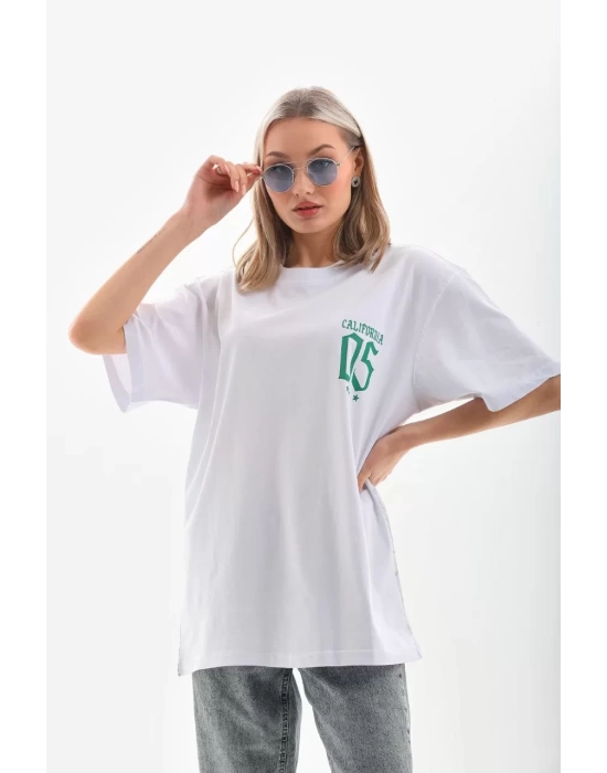 Unisex Baskılı Oversize T-Shirt - Beyaz