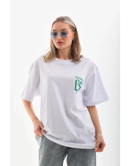 Unisex Baskılı Oversize T-Shirt - Beyaz