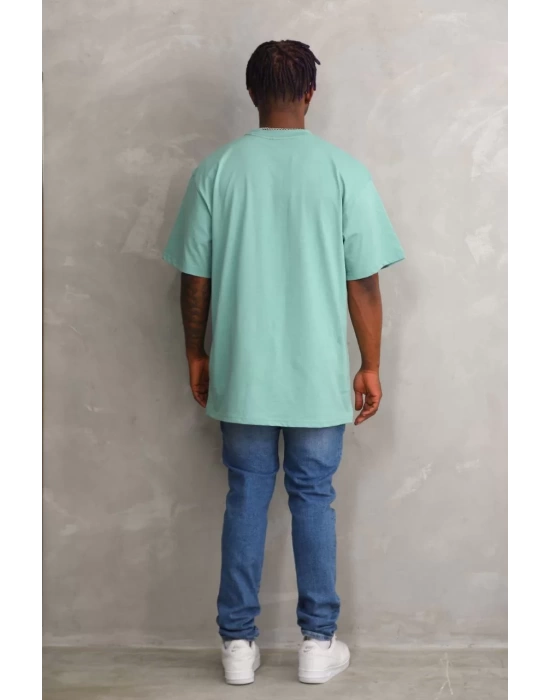 Unisex Baskılı Oversize T-Shirt - Mint Yeşili