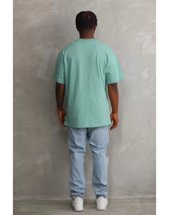 Unisex Baskılı Oversize T-Shirt - Mint Yeşili