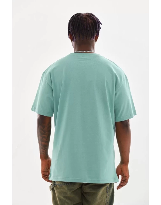 Unisex Baskılı Oversize T-Shirt - Mint Yeşili