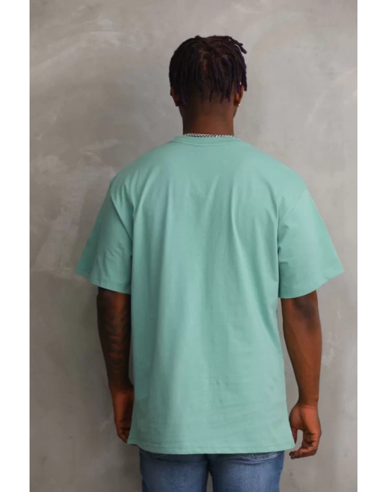 Unisex Baskılı Oversize T-Shirt - Mint Yeşili