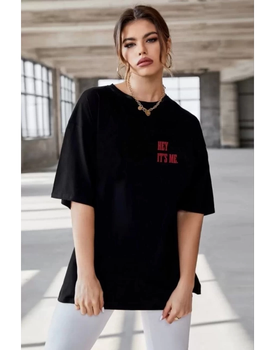 Unisex Baskılı Oversize T-Shirt - Siyah