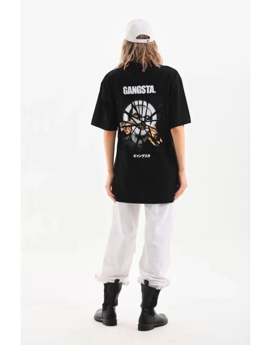 Unisex Baskılı Oversize T-Shirt - Siyah