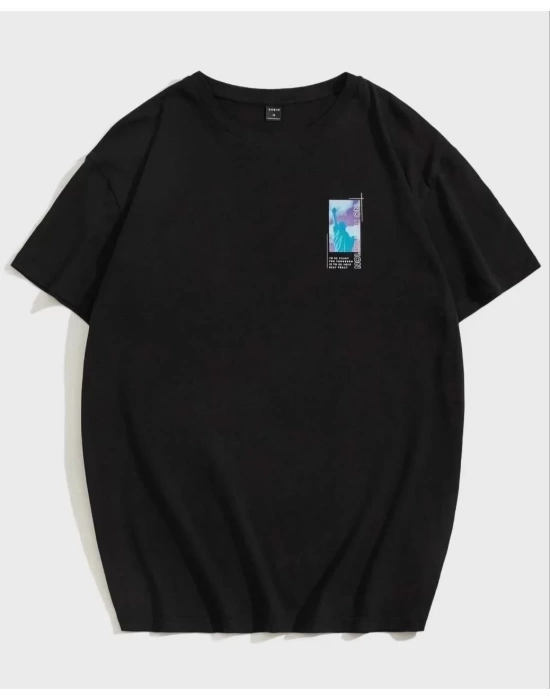 Unisex Baskılı Oversize T-Shirt - Siyah