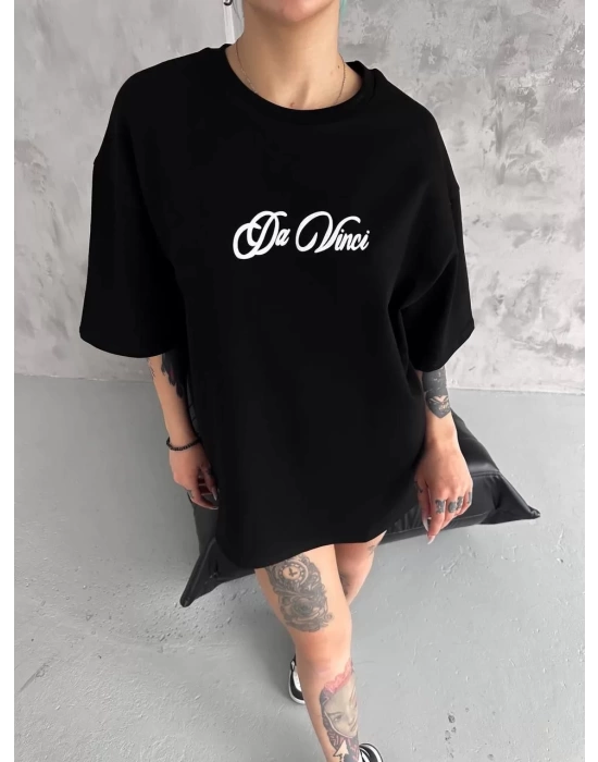 Unisex Baskılı Oversize T-Shirt - Siyah