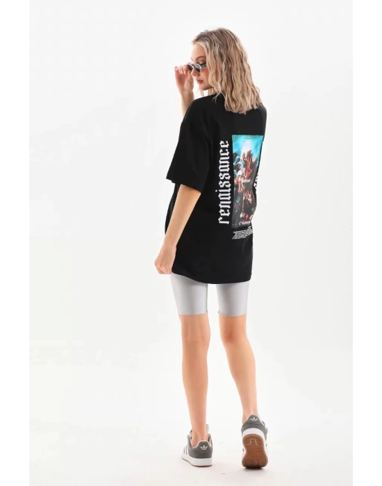 Unisex Baskılı Oversize T-Shirt - Siyah