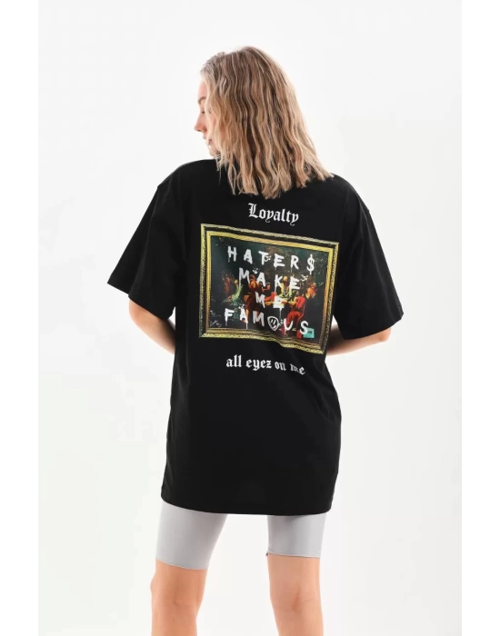 Unisex Baskılı Oversize T-Shirt - Siyah