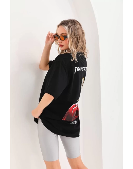 Unisex Baskılı Oversize T-Shirt - Siyah