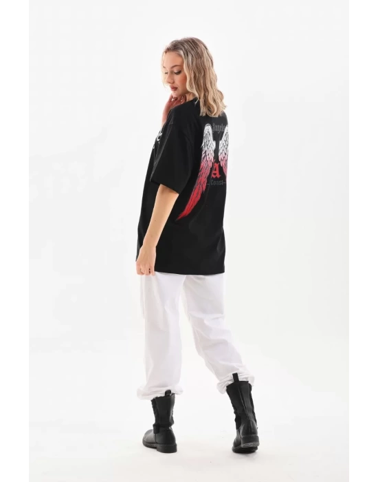 Unisex Baskılı Oversize T-Shirt - Siyah