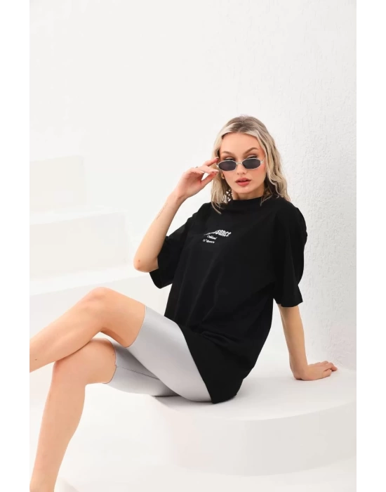 Unisex Baskılı Oversize T-Shirt - Siyah