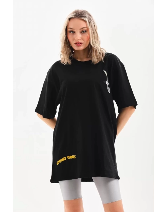 Unisex Baskılı Oversize T-Shirt - Siyah