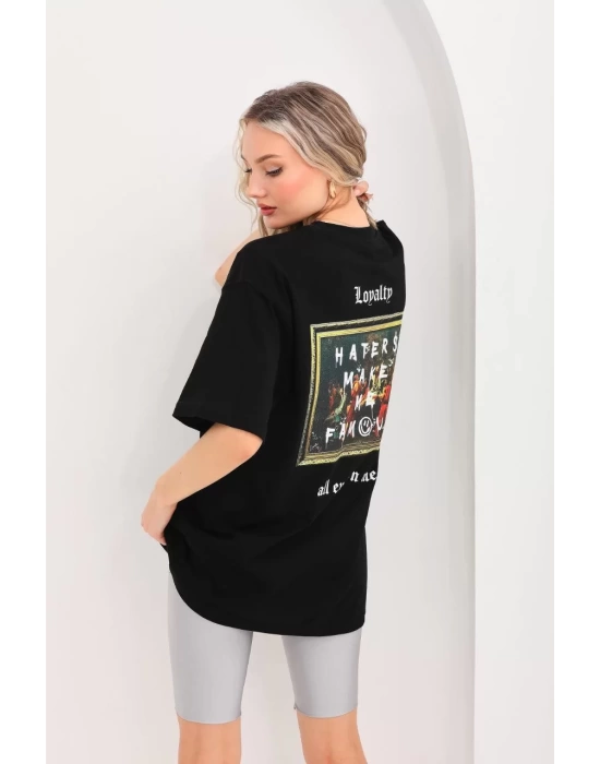 Unisex Baskılı Oversize T-Shirt - Siyah