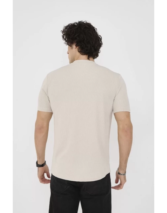 Unisex Bisiklet Yaka Slim fit T-Shirt- Bej