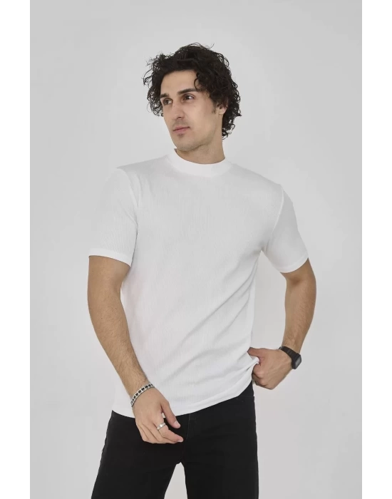 Unisex Bisiklet Yaka Slim fit T-Shirt - Beyaz