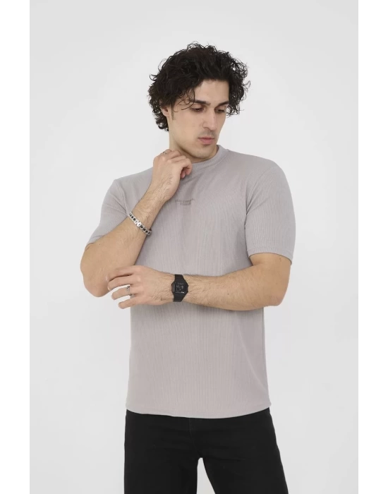 Unisex Bisiklet Yaka Slim fit T-Shirt- Boyalı Gri