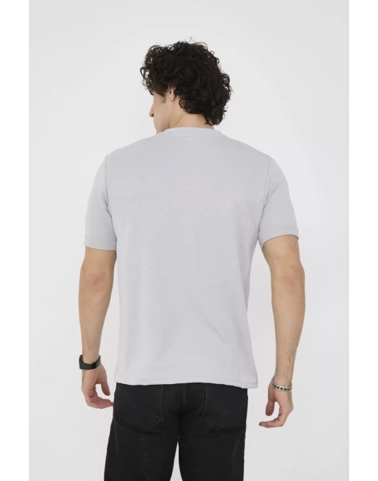 Unisex Bisiklet Yaka Slim fit T-Shirt- Boyalı Gri