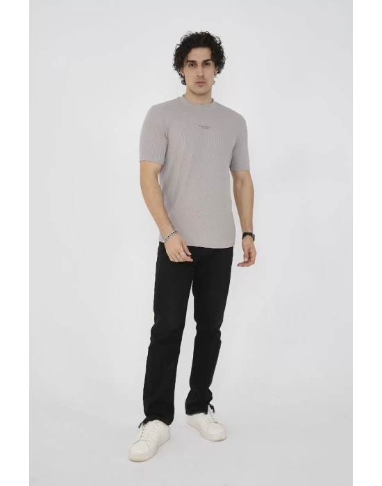 Unisex Bisiklet Yaka Slim fit T-Shirt- Boyalı Gri