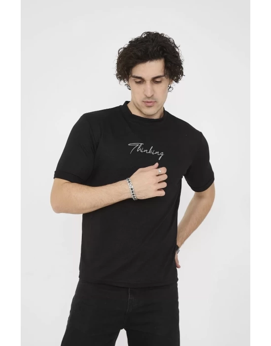 Unisex Bisiklet Yaka Slim fit T-Shirt- Siyah