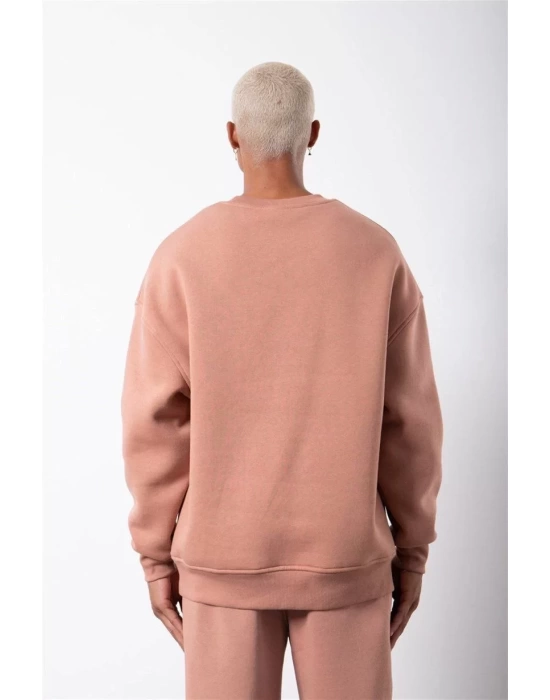 Unisex Biskilet Yaka Üç İplik SweatShirt - Pembe