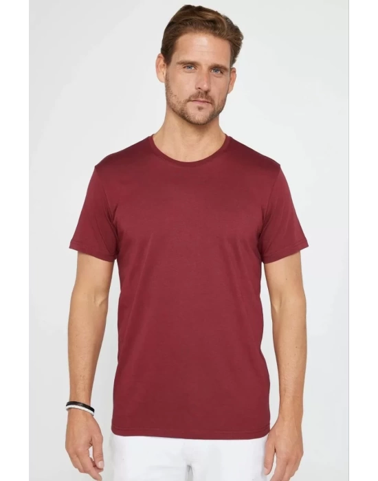 Unisex Düz Biskilet Yaka Oversize T-shirt - Bordo