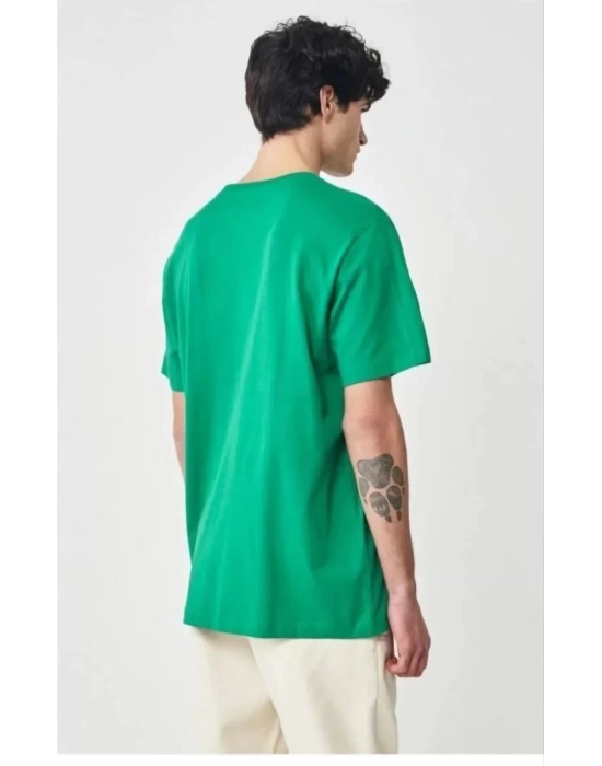 Unisex Düz Biskilet Yaka Oversize T-shirt - Yeşil