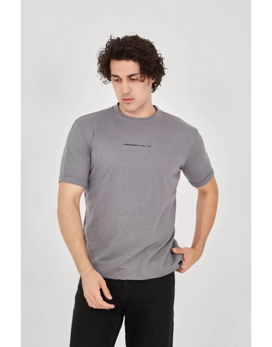 Unisex Jakar Kumaş Slim Fit T-Shirt - Boyalı Gri