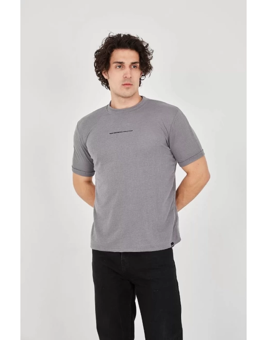 Unisex Jakar Kumaş Slim Fit T-Shirt - Boyalı Gri