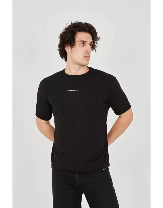 Unisex Jakar Kumaş Slim Fit T-Shirt - Siyah