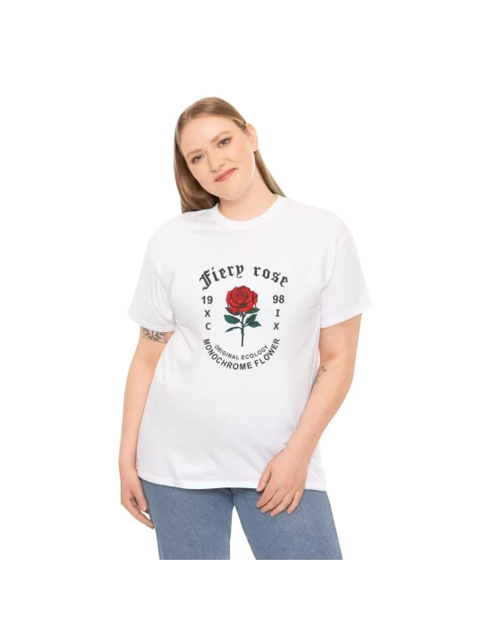 Unisex Kadın Bisiklet Yaka Baskılı T-Shirt - Beyaz