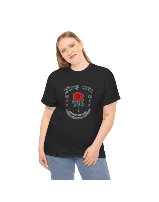 Unisex Kadın Bisiklet Yaka Baskılı T-Shirt - Siyah