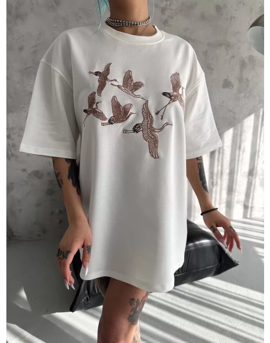 Unisex Nakış İşlemeli T-Shirt - Beyaz