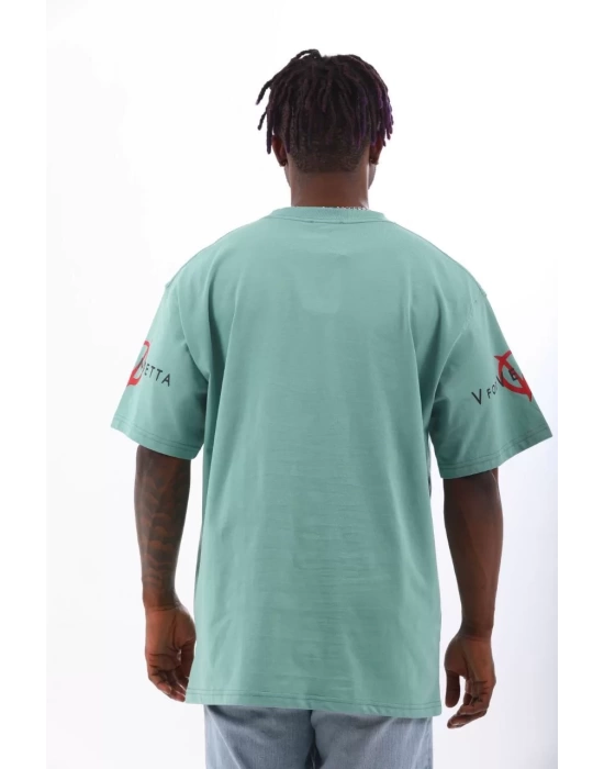 Unisex Oversize Baskılı Bisiklet Yaka T-Shirt - Mint Yeşili