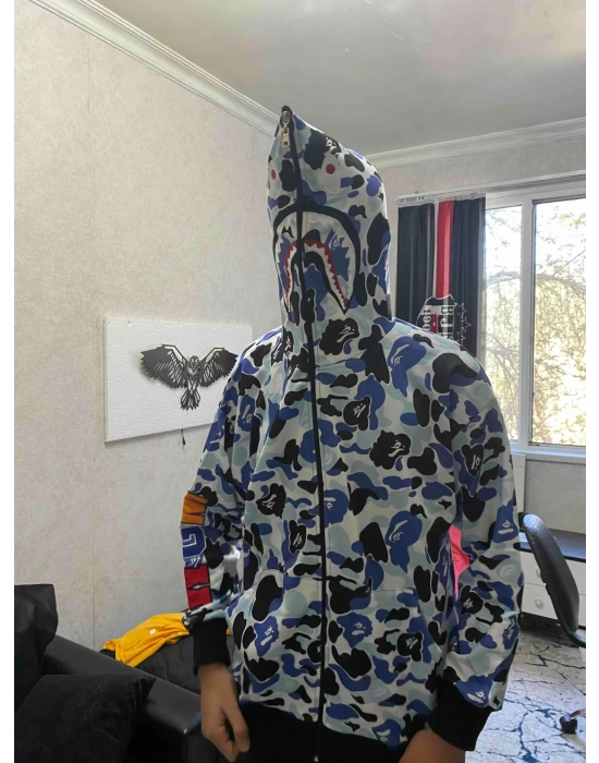 Unisex Pubg Bape x Shark Hoodie - Gri