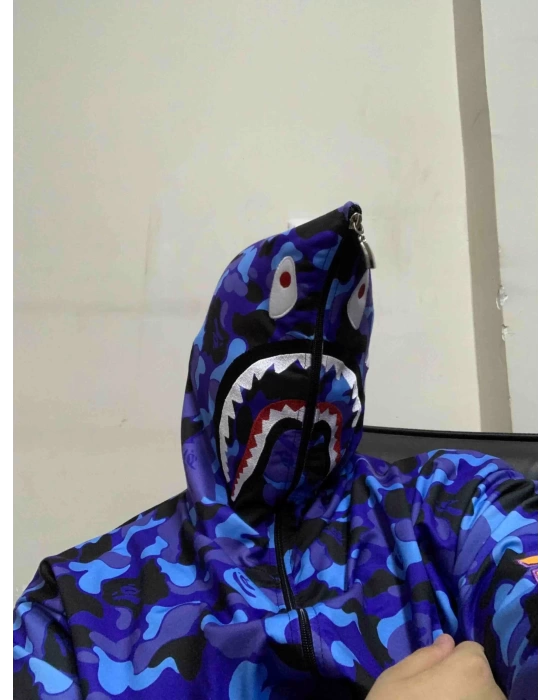 Unisex Pubg Bape x Shark Hoodie - Mavi