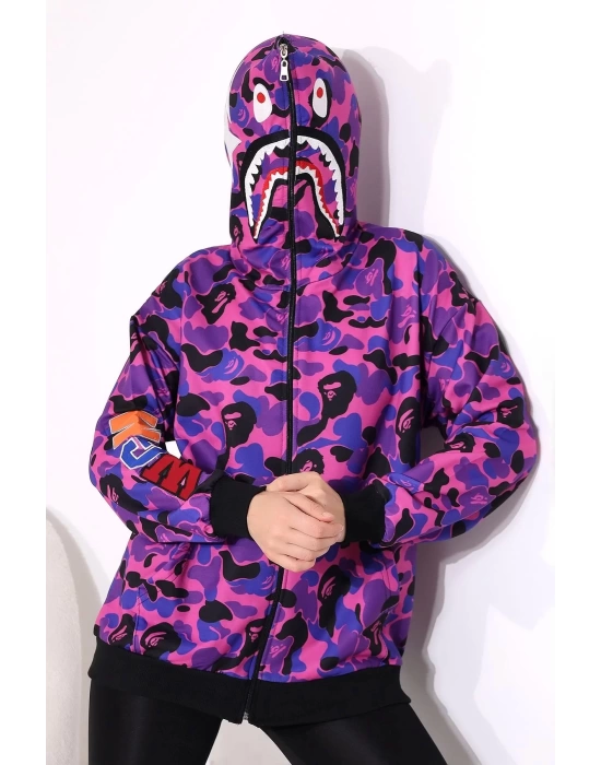 Unisex Pubg Bape x Shark Hoodie - Mor