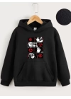 Çocuk Unisex Kapüşonlu Anime Baskılı Sweatshirt - Siyah