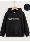 Çocuk Unisex Kapüşonlu Baskılı Sweatshirt - Siyah