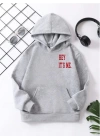 Çocuk Unisex Kapüşonlu Hey Its Me Baskılı Pamuklu Sweatshirt - Gri