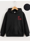 Çocuk Unisex Kapüşonlu Hey Its Me Baskılı Sweatshirt - Siyah