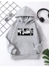 Çocuk Unisex Kapüşonlu Koyu Anime Baskılı Sweatshirt - Gri