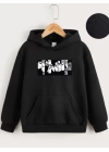 Çocuk Unisex Kapüşonlu Koyu Anime Baskılı Sweatshirt - Siyah