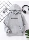 Çocuk Unisex Kapüşonlu Ön ve Arka Blessed Baskılı Pamuklu Sweatshirt - Gri