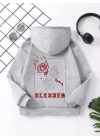 Çocuk Unisex Kapüşonlu Ön ve Arka Blessed Baskılı Pamuklu Sweatshirt - Gri