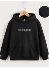 Çocuk Unisex Kapüşonlu Ön ve Arka Blessed Baskılı Sweatshirt - Siyah