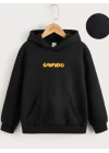 Çocuk Unisex Kapüşonlu Ön ve Arka Garfield Baskılı Sweatshirt - Siyah